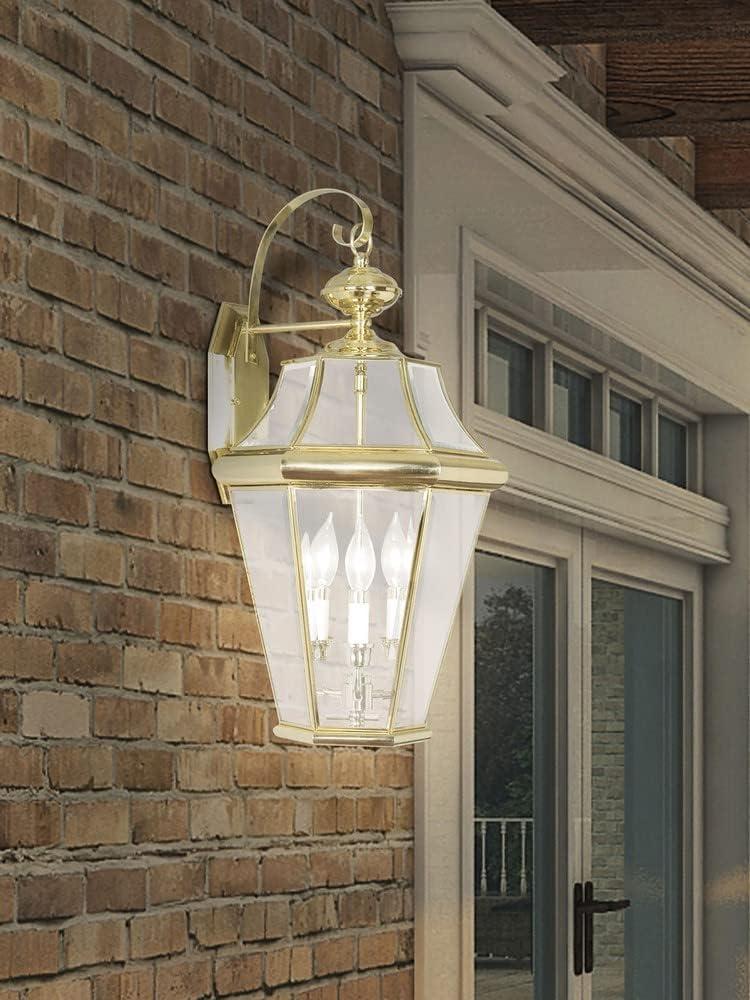 Polished Brass 3-Light Outdoor Wall Lantern with Clear Glass