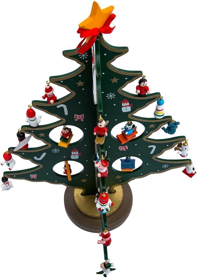 Kurt Adler 11.75" Wooden Tree with Miniature Wooden Ornaments, 25 Piece Set