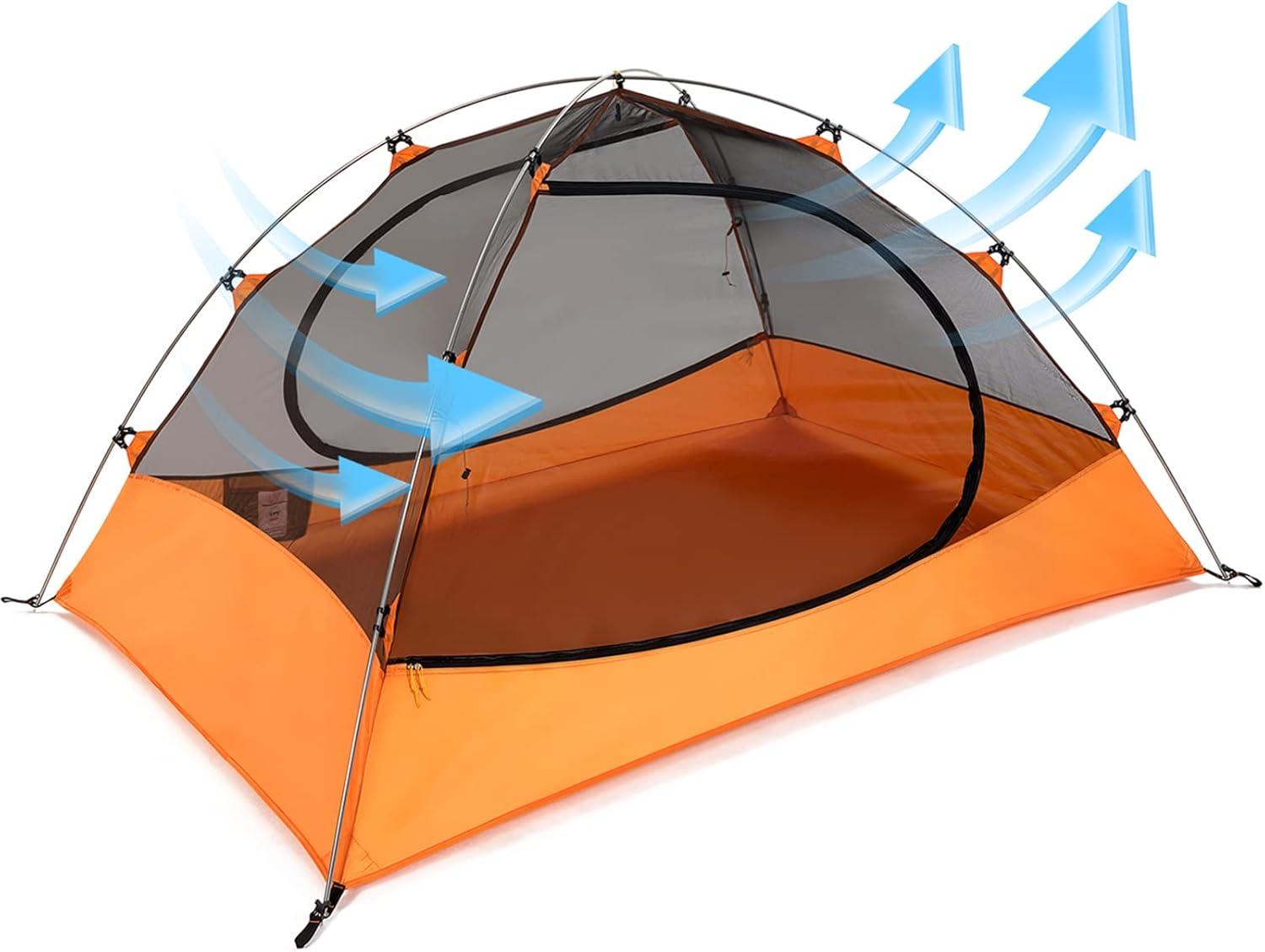 Ultralight Orange 4 Season 2 Room Camping Tent with Carry Bag