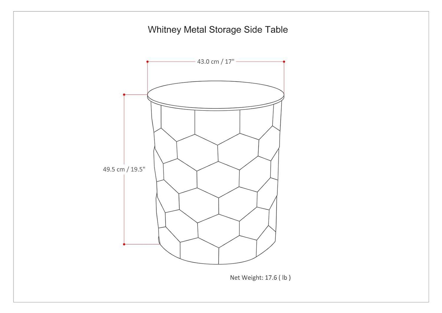Simpli Home Whitney 17"W Metal Industrial End Table with Storage and Honeycomb Design, Assembled