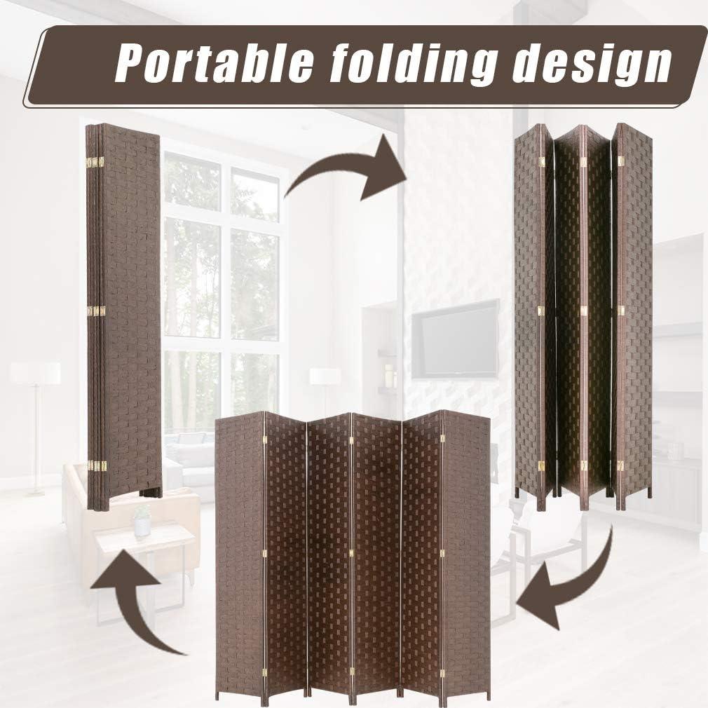 6 Panel  Room Dividers Folding Privacy Screen Partitions Room Dividers Wall Foldable Screen Portable Wood Mesh Woven Design Room Separator Screen for Home Office Bedroom Living Room, Brown