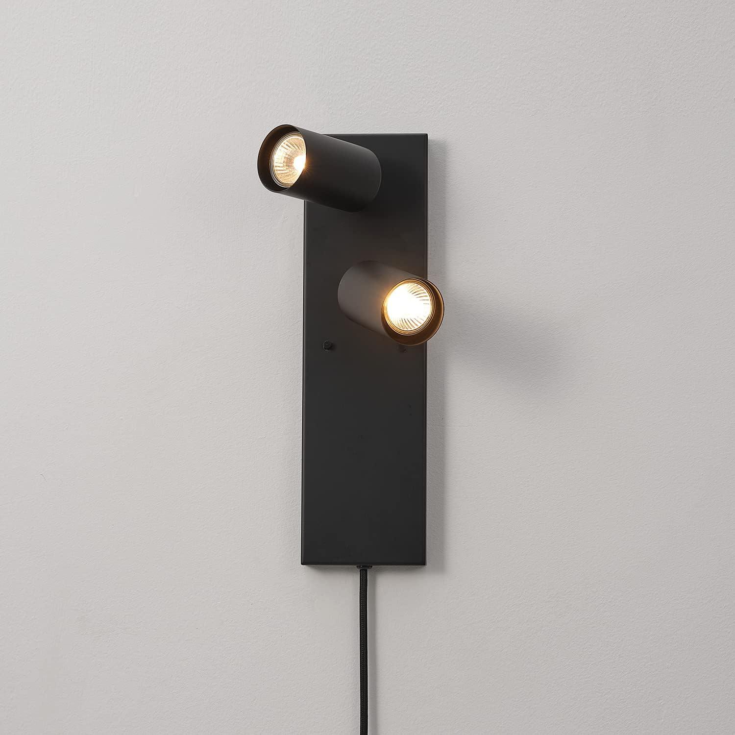 Matte Black Industrial 2-Light Wall Sconce with Pivoting Heads