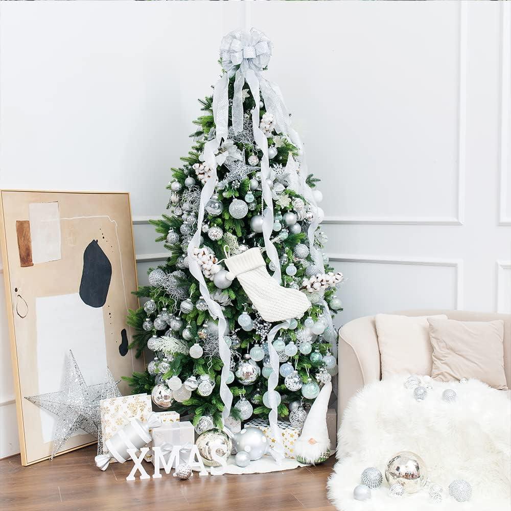 XmasExp 4in Large Christmas Ornaments Christmas Ball Ornaments Giant Tree Decoration Shatterproof Decorative Hanging Balls for Holiday Party Decor (Silver,4pcs)