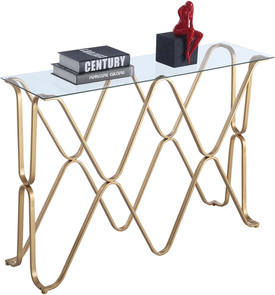 Convenience Concepts Neptune Console Table in Glass Top and Gold Metal Frame Finish