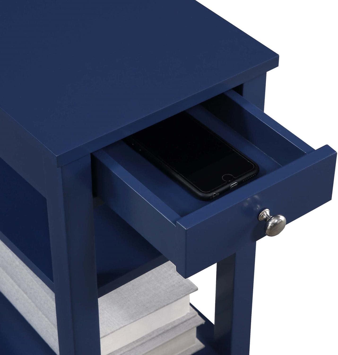 Convenience Concepts American Heritage 1 Drawer Chairside End Table with Shelves, Cobalt Blue