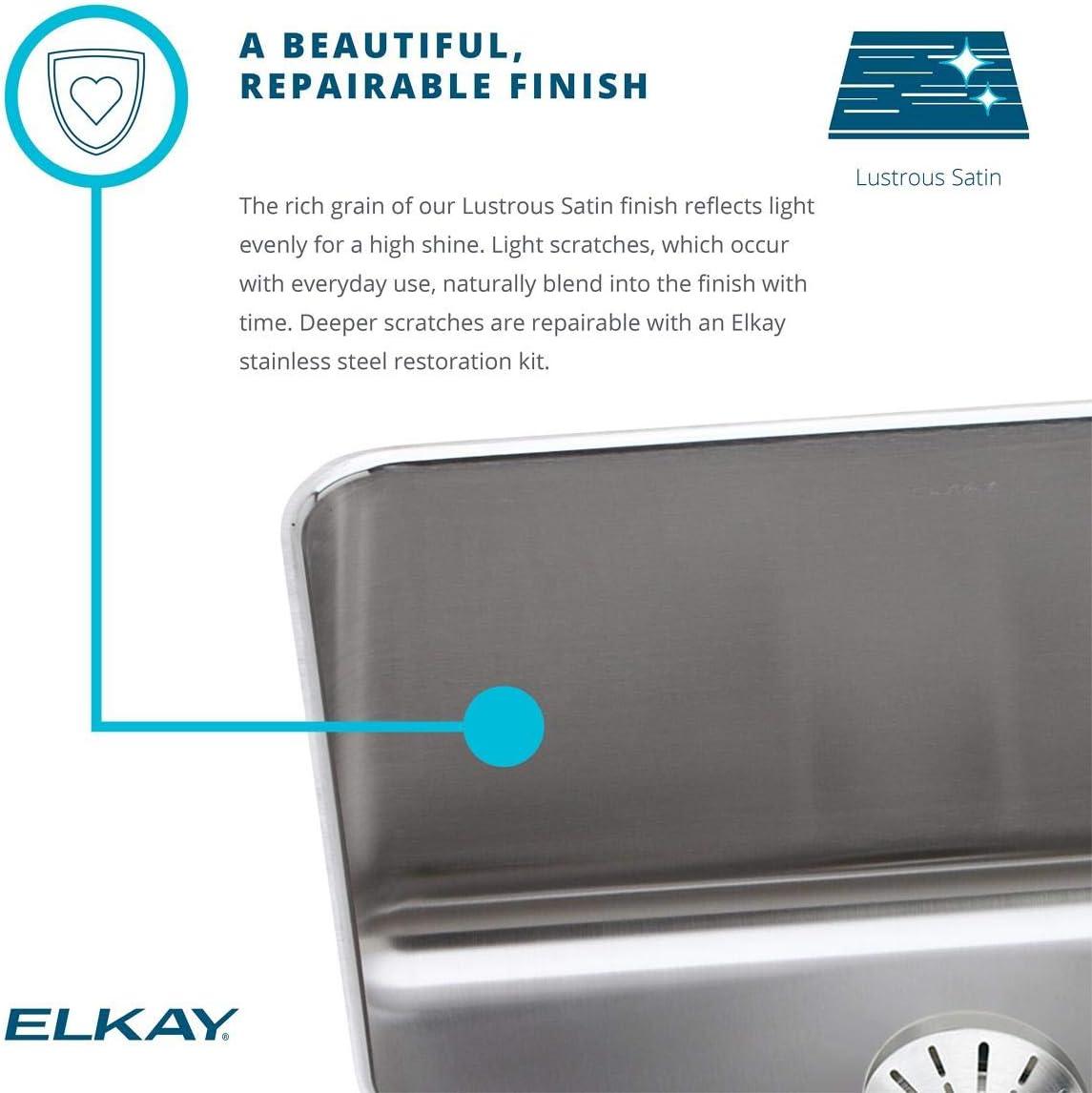 Elkay DLR332210PDMR2 Lustertone 33" L x 22" W Double Basin Drop-In Kitchen Sink with Drain Assembly
