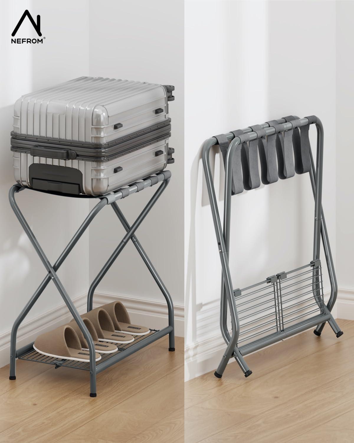 WIZIAT Rack Set Of 2, Foldable Suitcase Stand With Storage Shelf, Metal Luggage Holder For Guest Room, Bedroom | Wayfair