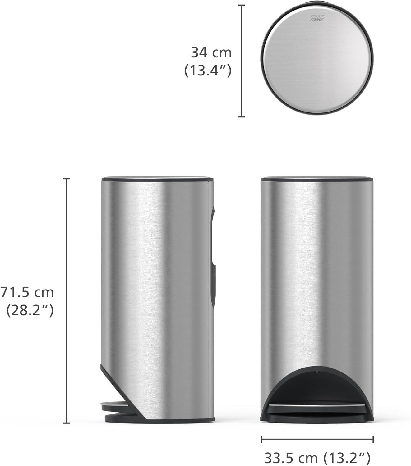 Slimline Stainless Steel 30L Pedal Trash Can with Soft-Close Lid