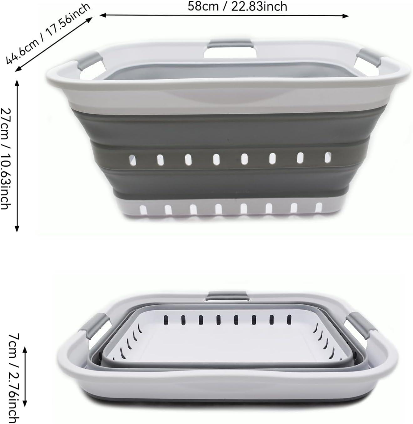 SAMMART 42L (11 gallon) Collapsible Plastic Laundry Basket, White/Grey