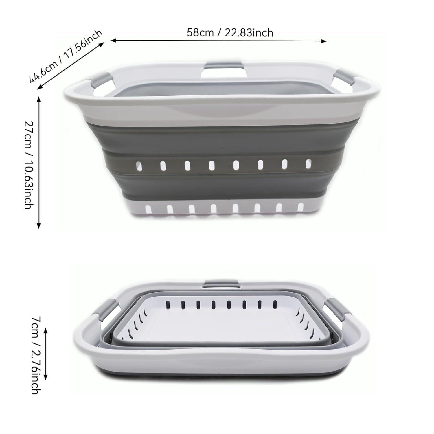 SAMMART 42L (11 gallon) Collapsible Plastic Laundry Basket, White/Grey