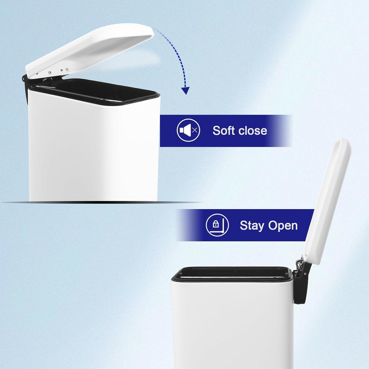 FDW Bathroom Trash Can With A Lid 1.3 Gallon  (5 L) Small Trash Bin Step Pedal Garbage Can With Removable Bucket Slim For Small Spaces For Bathroom,Bedroom,Kitchen,Office