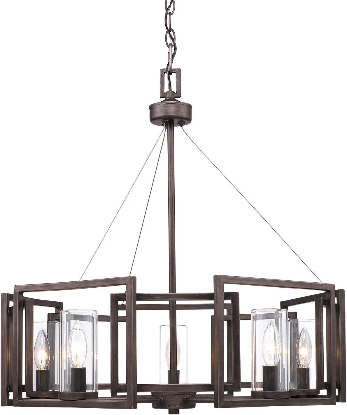 Golden Lighting Marco 5-Light Chandelier in Gunmetal Bronze with Clear Glass