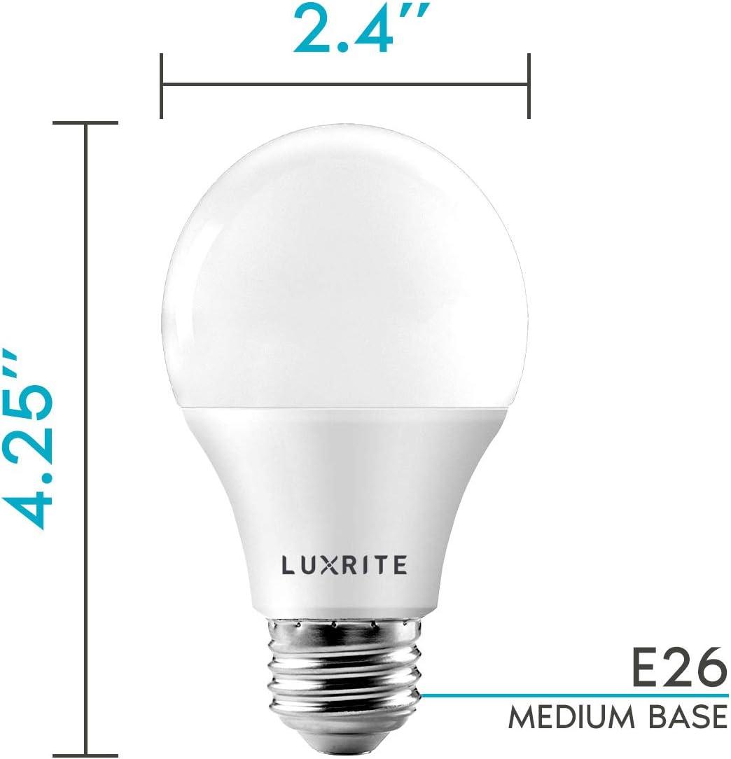 LUXRITE A19 LED Light Bulb 60W Equivalent, 3000K Soft White Dimmable, 800 Lumens, Standard LED Bulb 9W, E26 Base, Energy Star, Enclosed Fixture Rated, Perfect for Lamps and Home Lighting (4 Pack)
