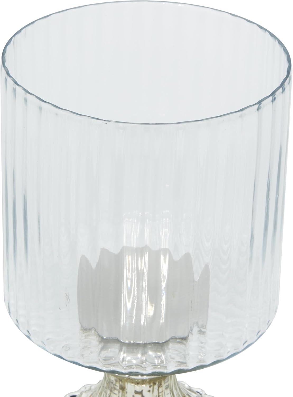 DecMode 2-Slot Silver Glass Hurricane Lamp, Set of 2