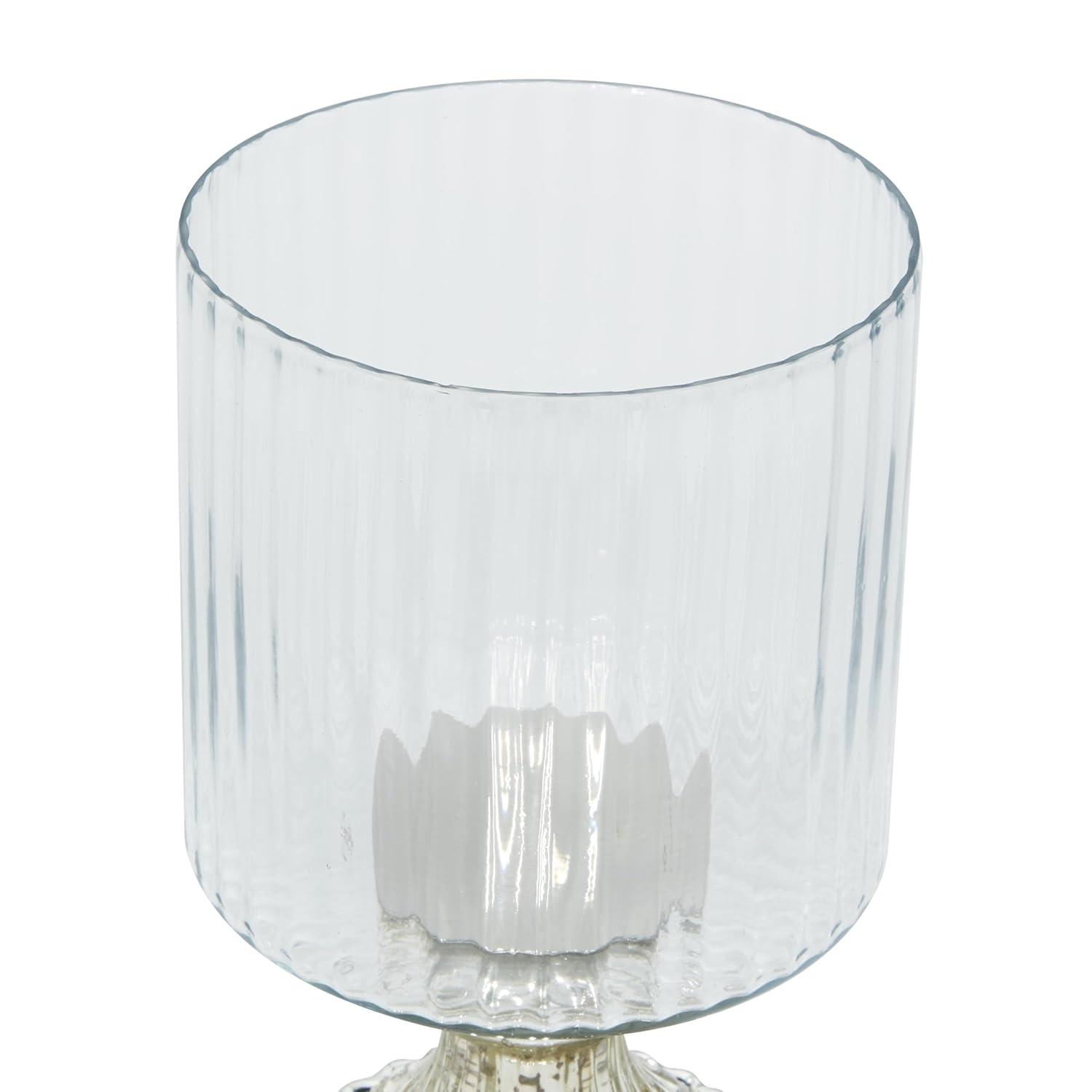 DecMode 2-Slot Silver Glass Hurricane Lamp, Set of 2