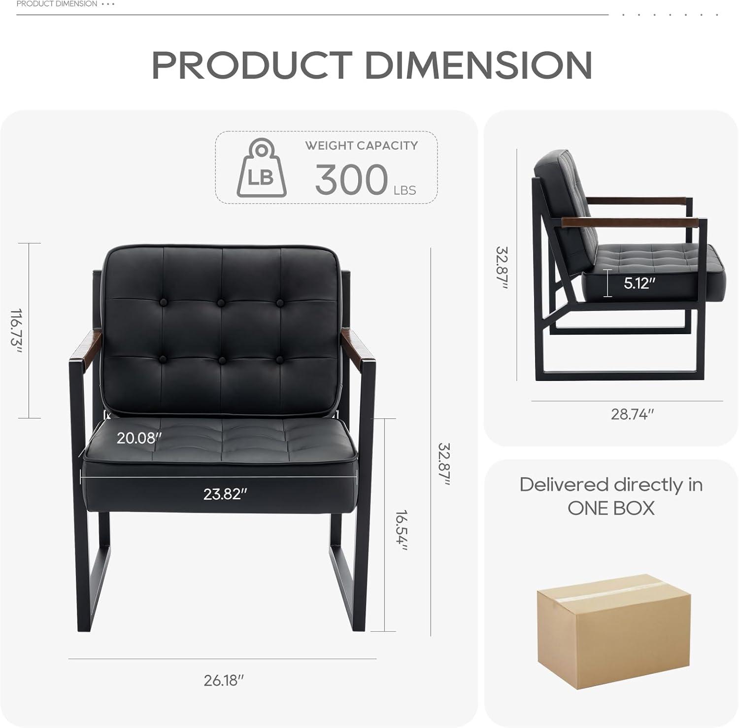 COLAMY Mid Century Modern Accent Chair, Comfy Living Room Chairs, Brown Leather Accent Chair, Faux Leather Reception Armchair with Metal Legs for Living Room Bedroom Reception Waiting Room, Brown