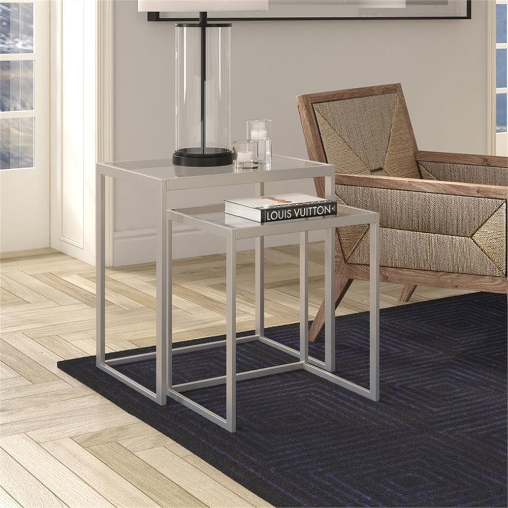 Evelyn&Zoe Rocco Rectangular Nested Side Table, Satin Nickel