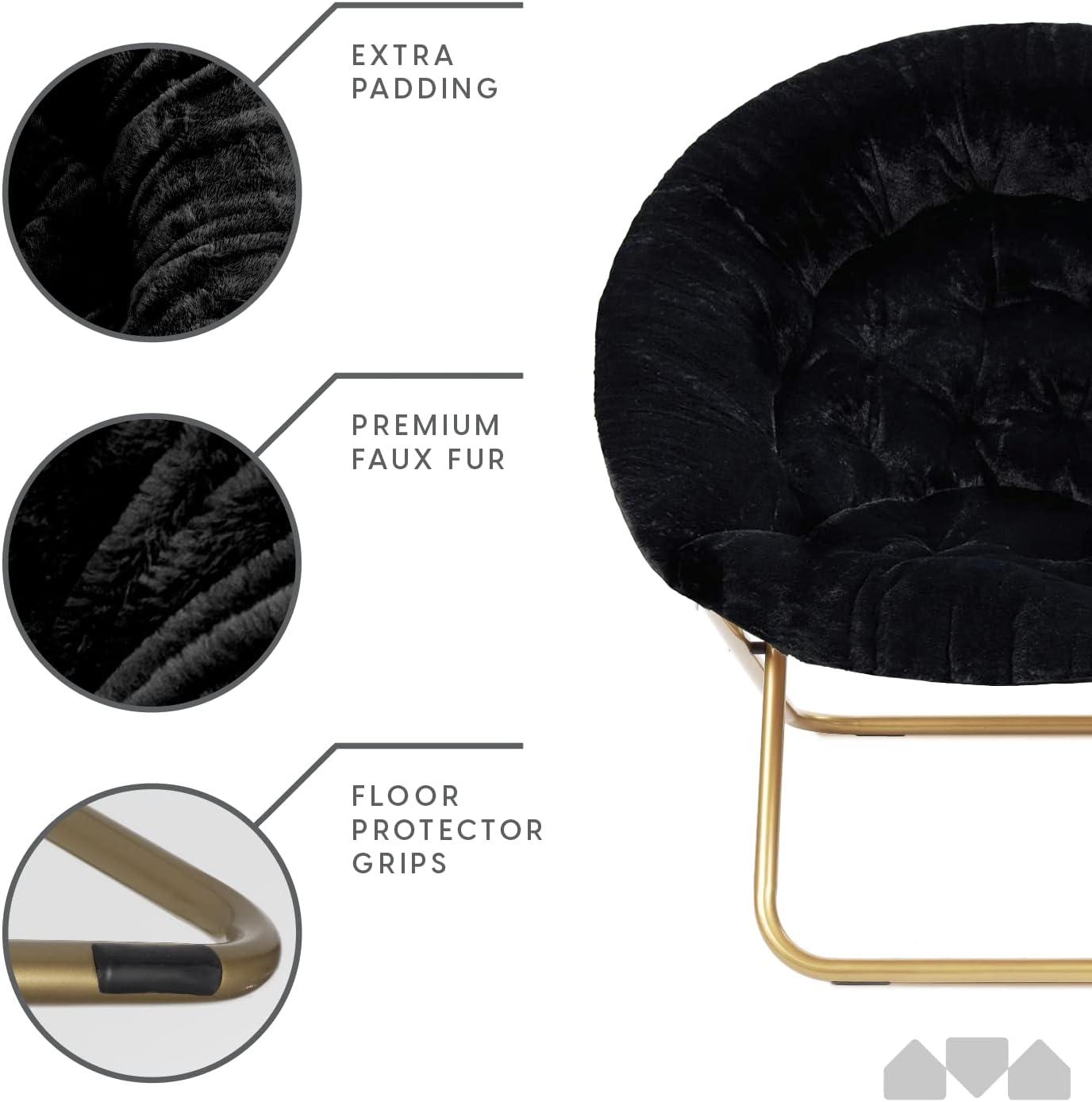 Milliard Cozy Chair/Faux Fur Saucer Chair for Bedroom/x-Large, Black