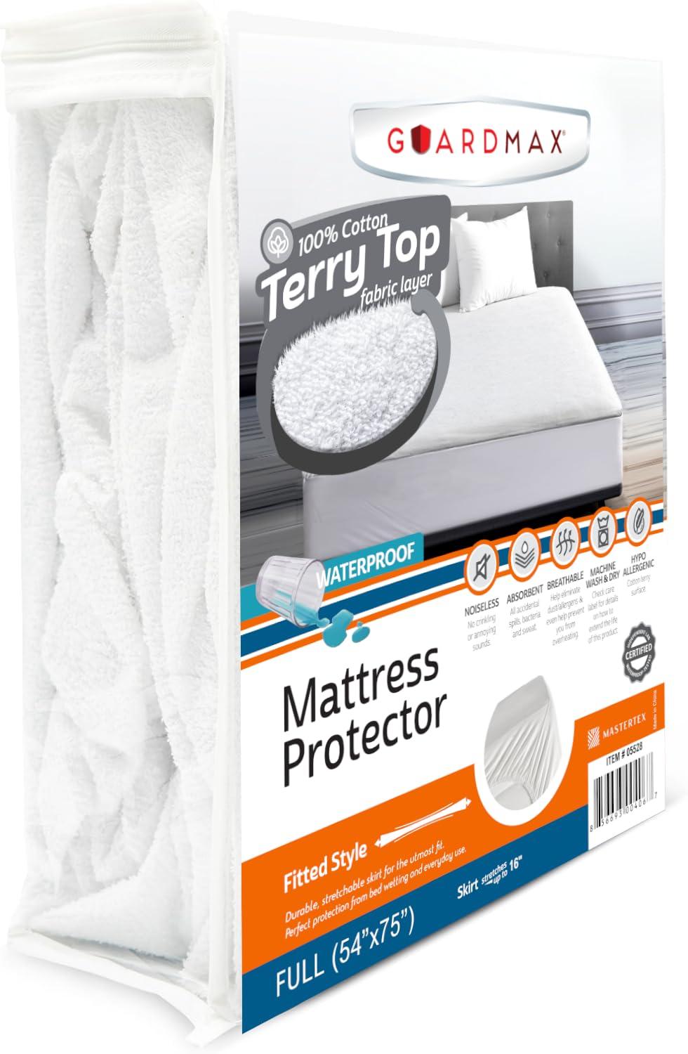 Full Mattress Protector by Guardmax: Terry Cotton, Waterproof, Soft & Comfortable Cover with 13 Inch Deep Pockets