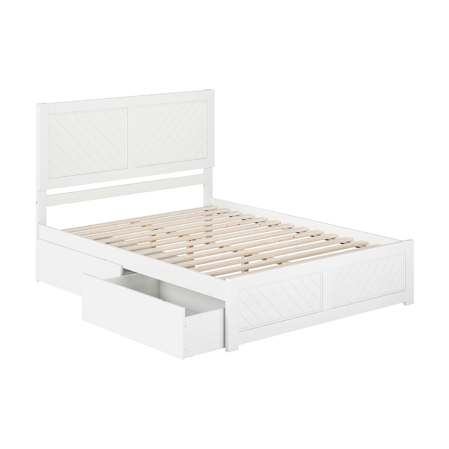 AFI Canyon Cama con Plataforma de Madera Maciza Blanca con Pie de Cama a Juego y Cajones de Almacenamiento, Completo
