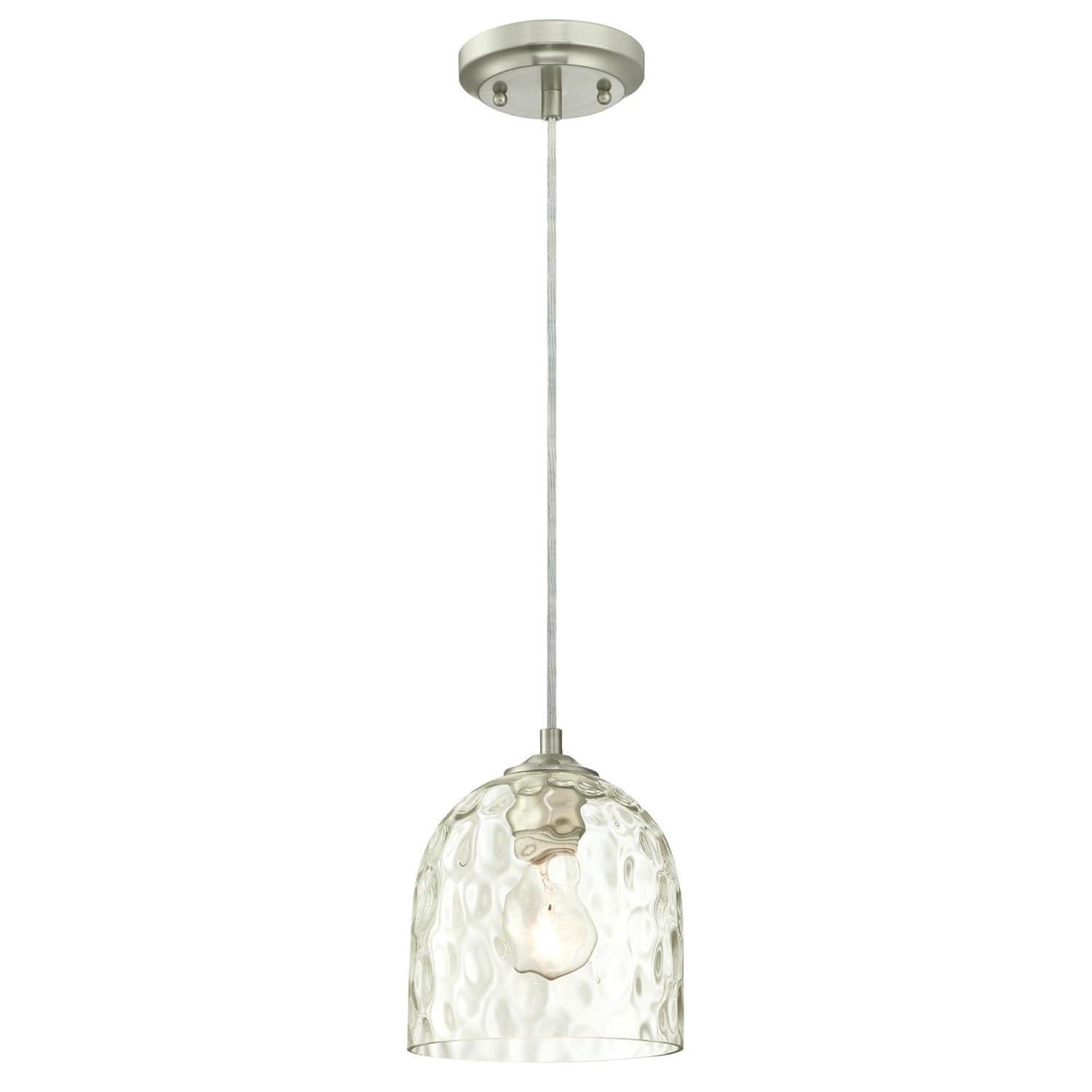Westinghouse Basset Mini Pendant Brushed Nickel Finish Clear Hammered Glass
