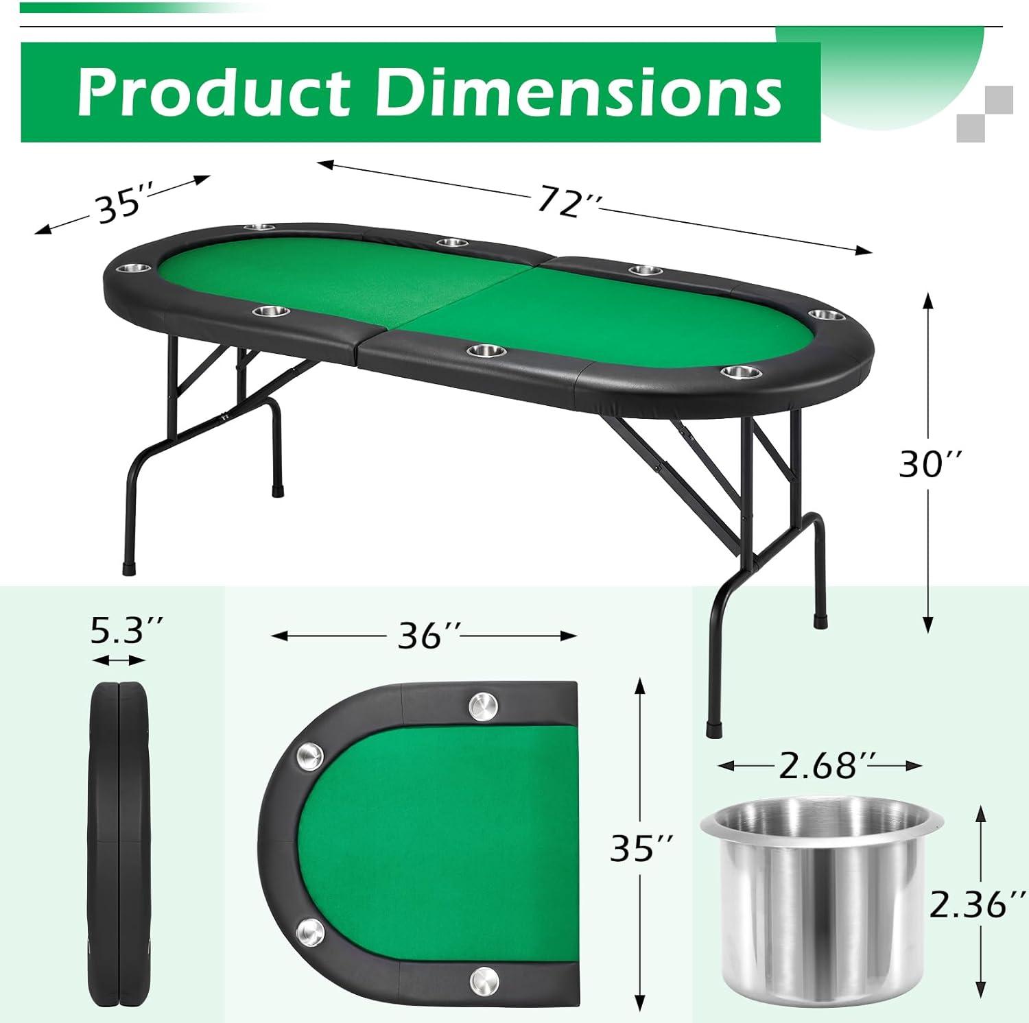 Green Felt 8-Player Foldable Blackjack Poker Table