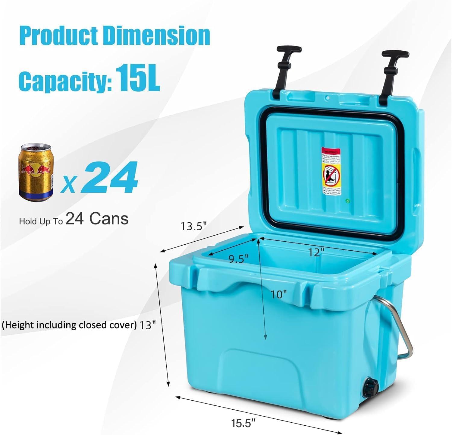 Costway 16 Quart Cooler Portable Ice Chest Leak-proof 24 Cans Ice Boxfor Camping