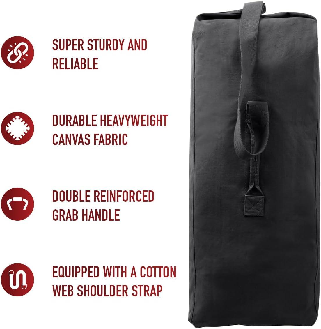 Rothco Top Load Canvas Duffle Bag, Black, 21" x 36"