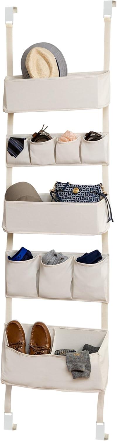 Beige Polyester 10-Pocket Over-the-Door Closet Organizer