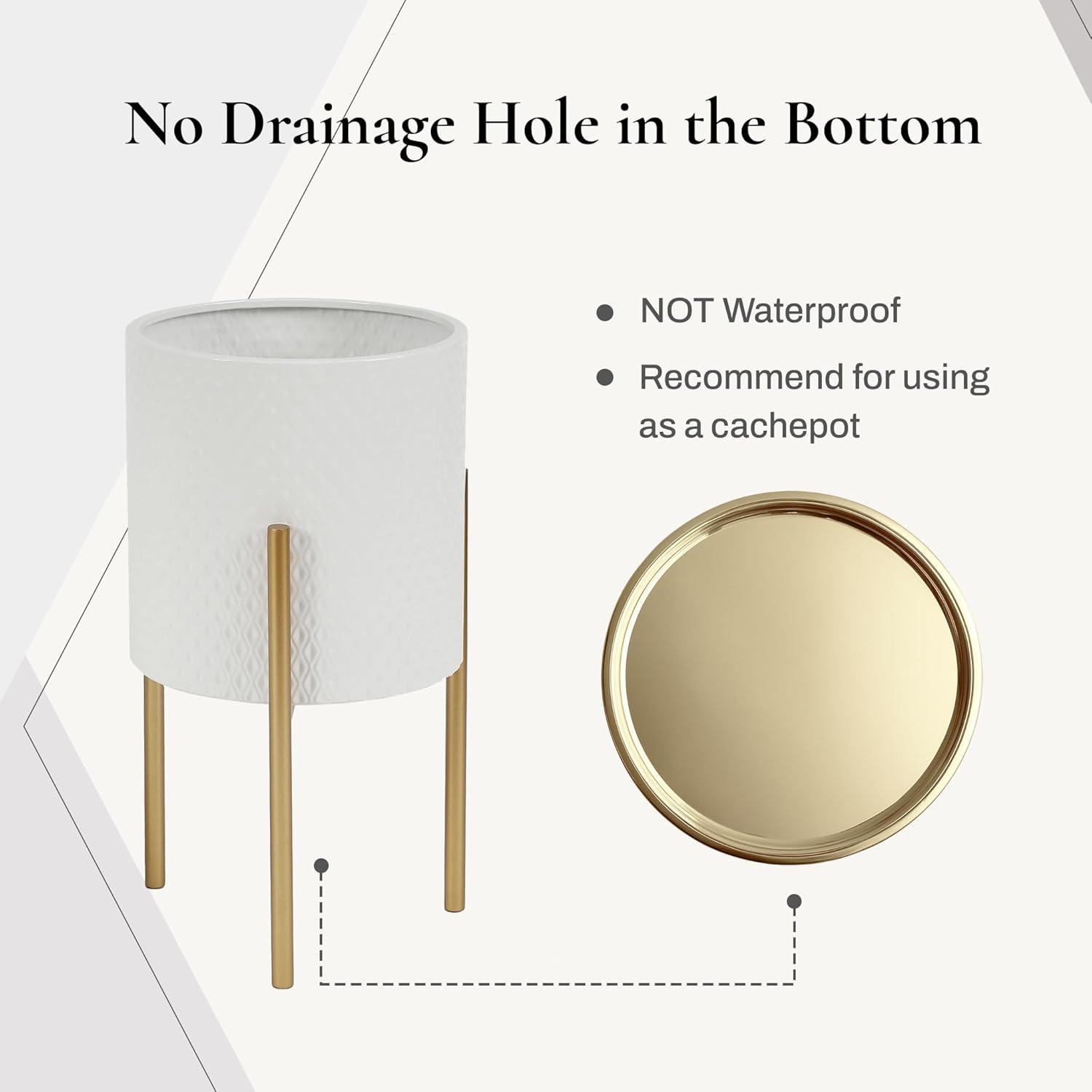 Planters for Indoor Plants, Set of 2 Indoor Plant Pots, White Planter with Gold Metal Stand, Luxury Flower Pots for Indoor Plants, Large Floor Plant Pot for Indoor Plants, NOT Waterproof