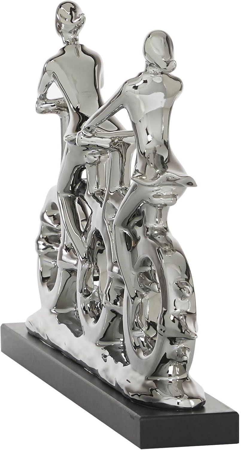 Contemporary Porcelain Yoga Poses Sculpture Set, Silver Finish