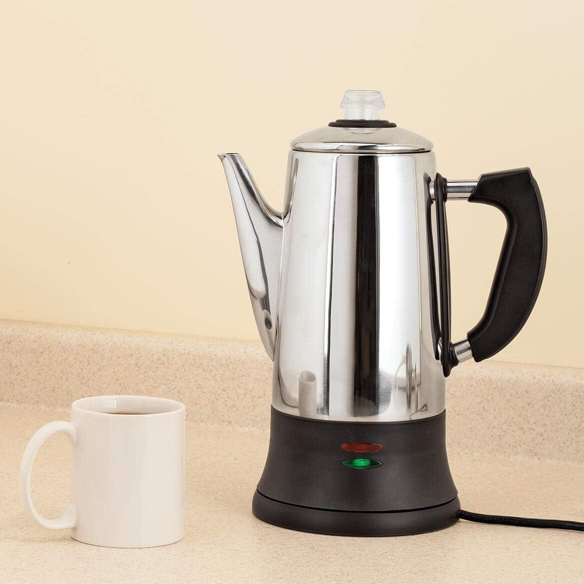 Home Marketplace 12-Cup Electric Coffee Percolator - Stainless Steel Coffee Maker for Strong, Flavorful Brew | No Paper Filters Needed, Easy Serve, Nostalgic Design - by Fox Valley Traders