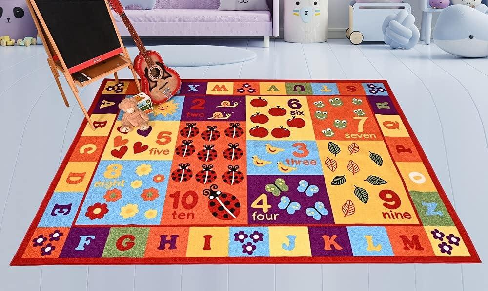 Furnish My Place 740 ABC With Numbers 6'6"x9'2" ABC Area Rug for Kids, Educational Alphabet Letter & Numbers, Anti-Skid Rubber Backing, Multicolor