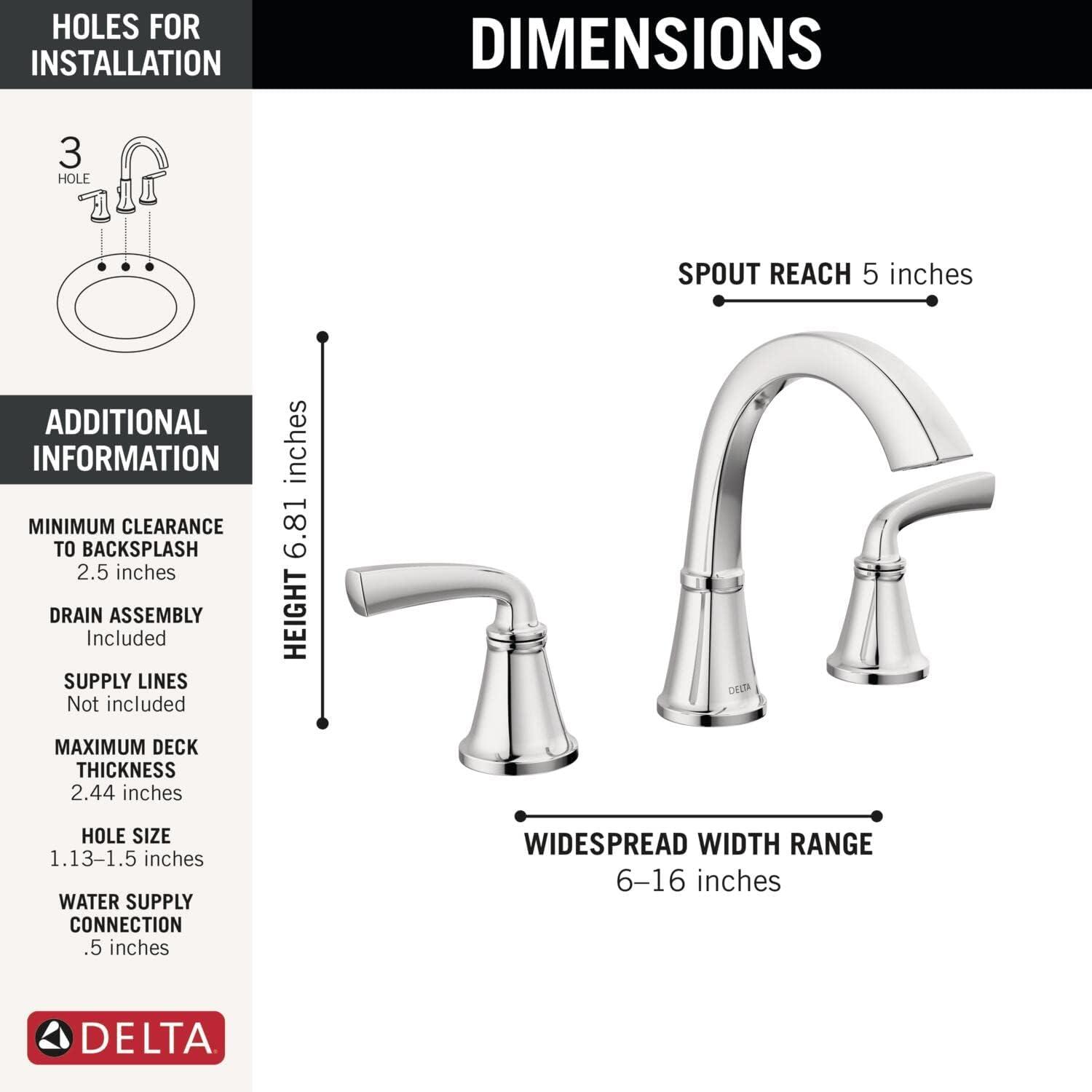 Delta Geist Modern Chrome Widespread Bathroom Faucet with Drain Assembly