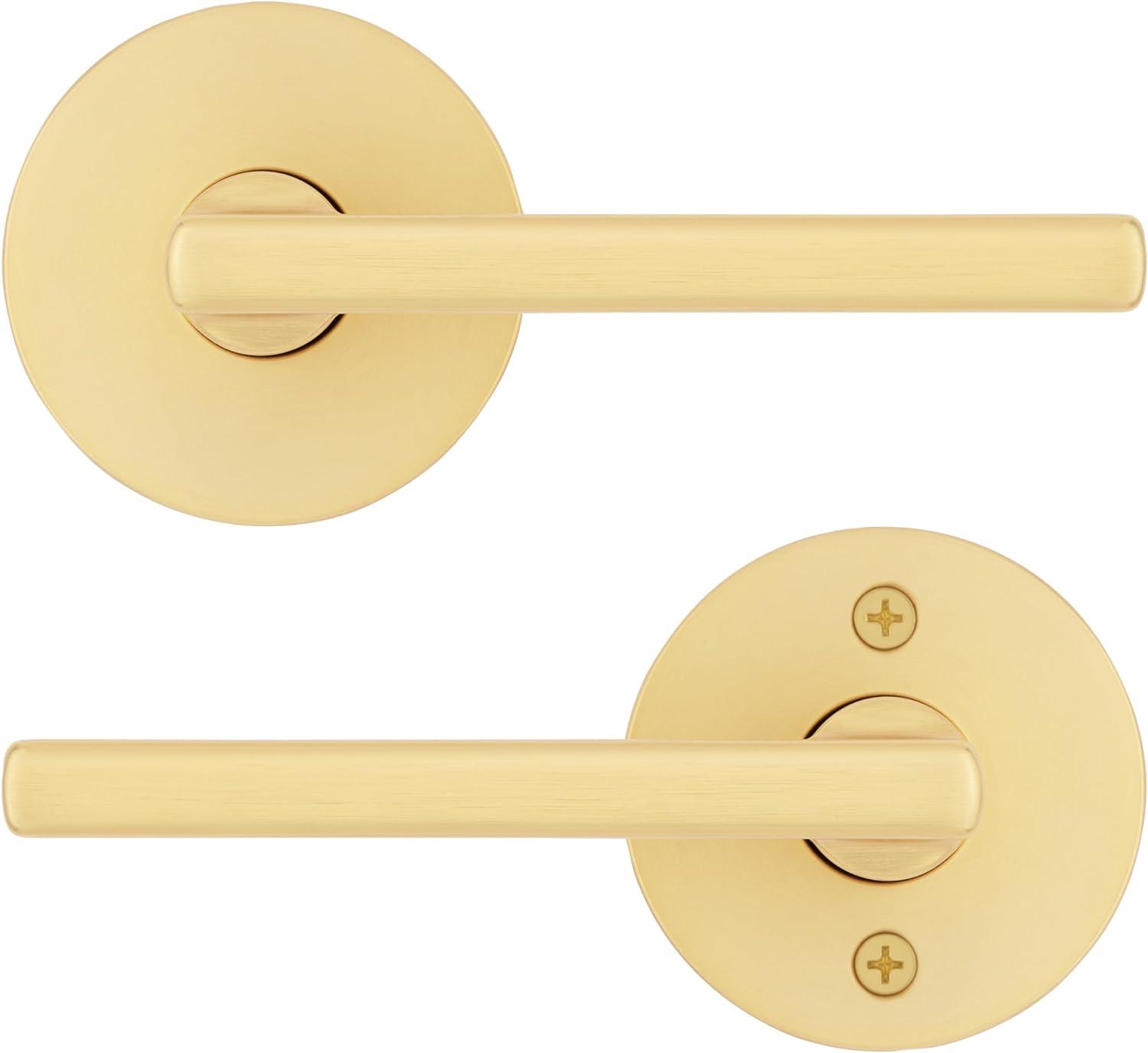 Satin Brass Contemporary Passage Door Handle Lever