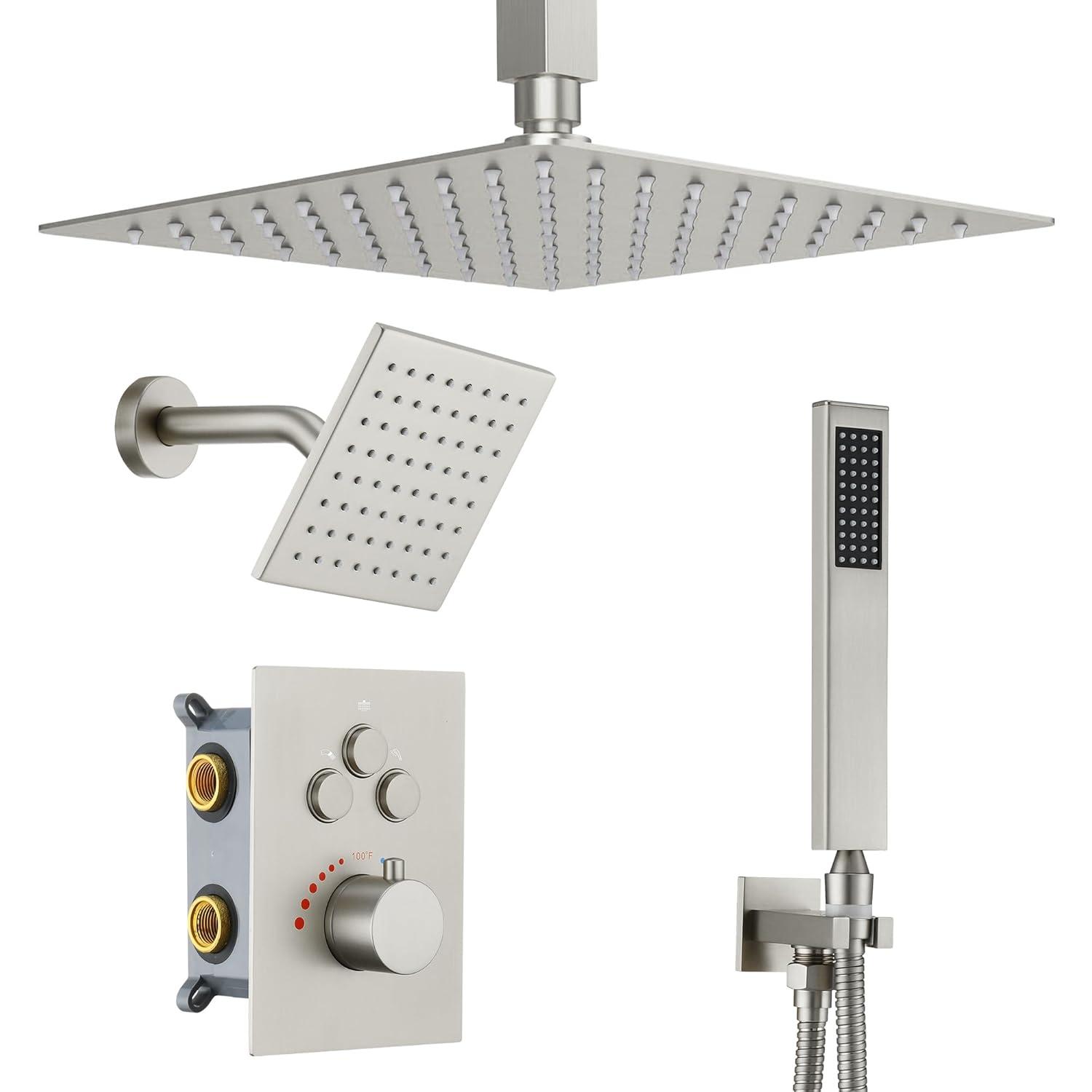 Revitalize 12 Inch Luxury Thermostatic Complete Shower System with Rough-in Valve