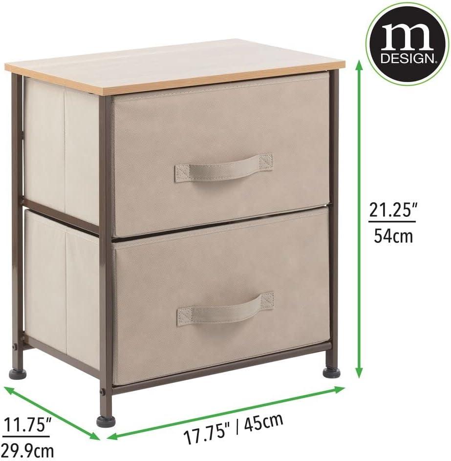 Wood Top Metal Frame 2 Drawer Night Stand