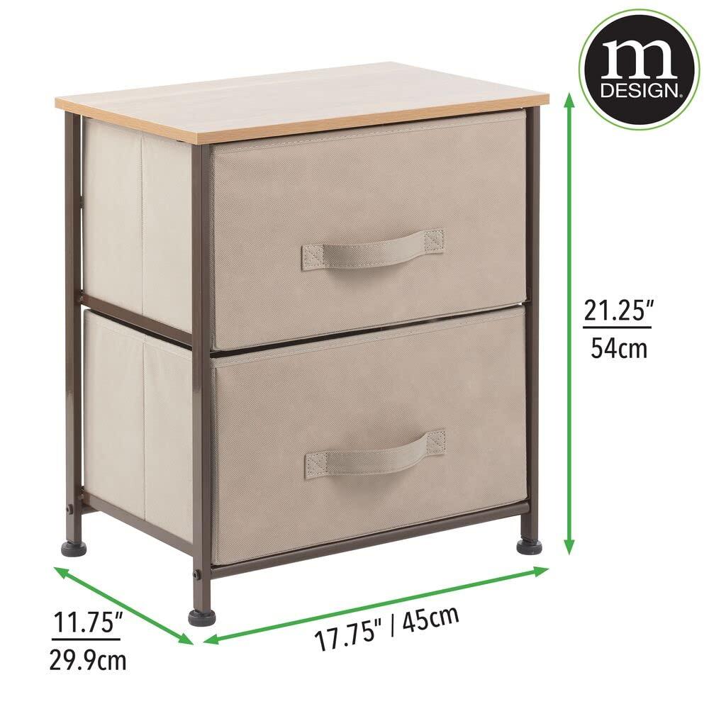 Wood Top Metal Frame 2 Drawer Night Stand