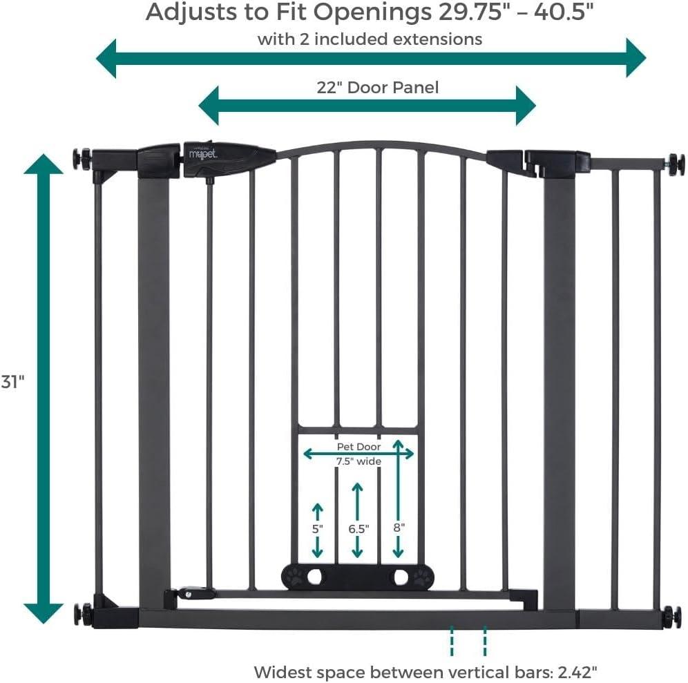North States MyPet Wide Metal Deco EasyPass Pet Gate, Expands to 40.5" Wide