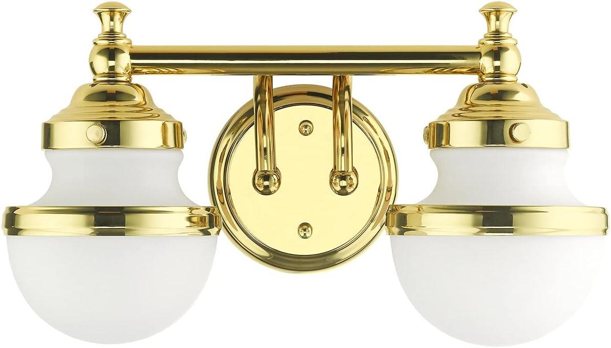 Oldwick Polished Brass 2-Light Vanity Sconce with Satin Opal White Glass
