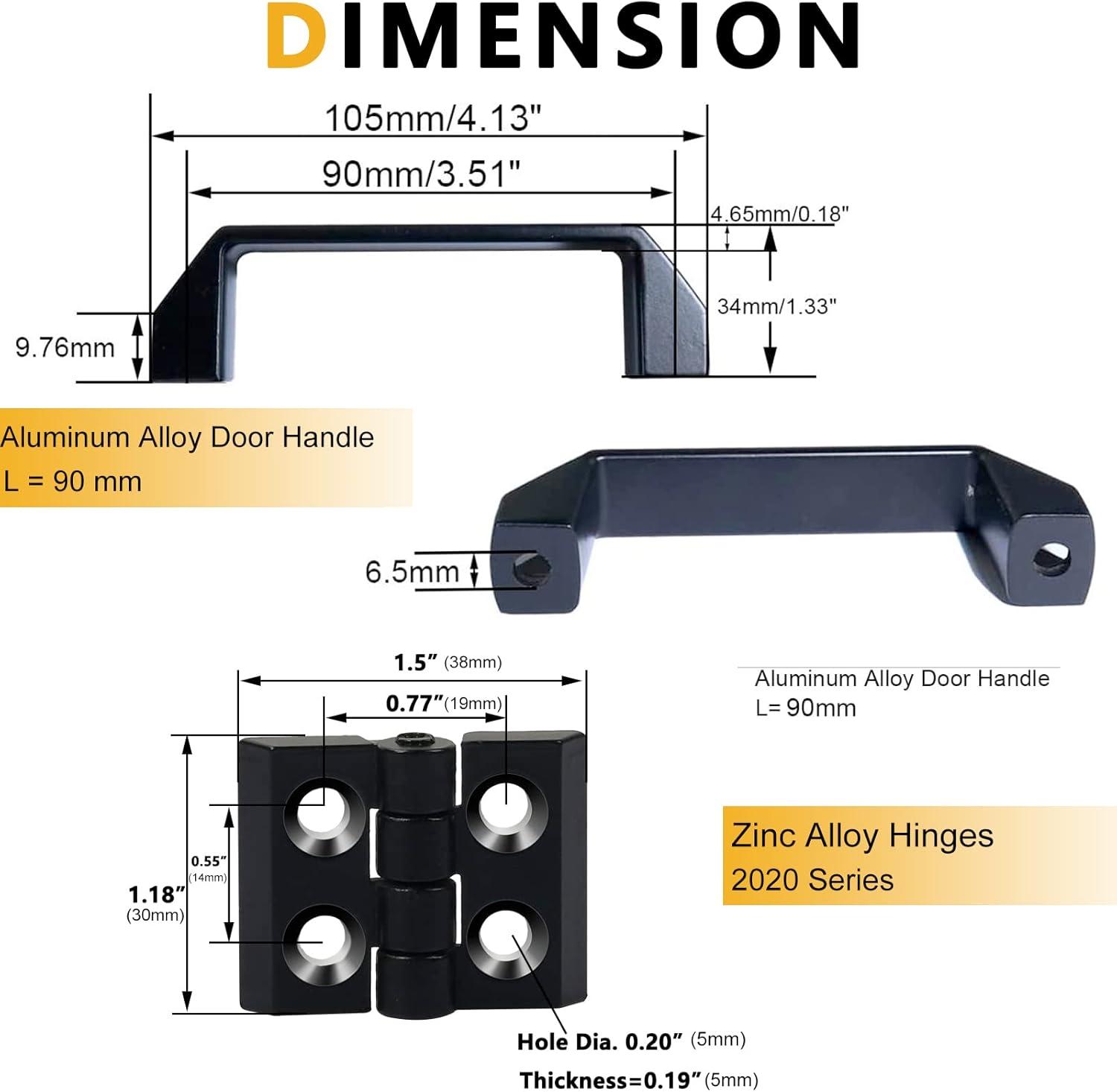 Black Aluminum and Zinc Alloy Door Handle and Hinge Kit