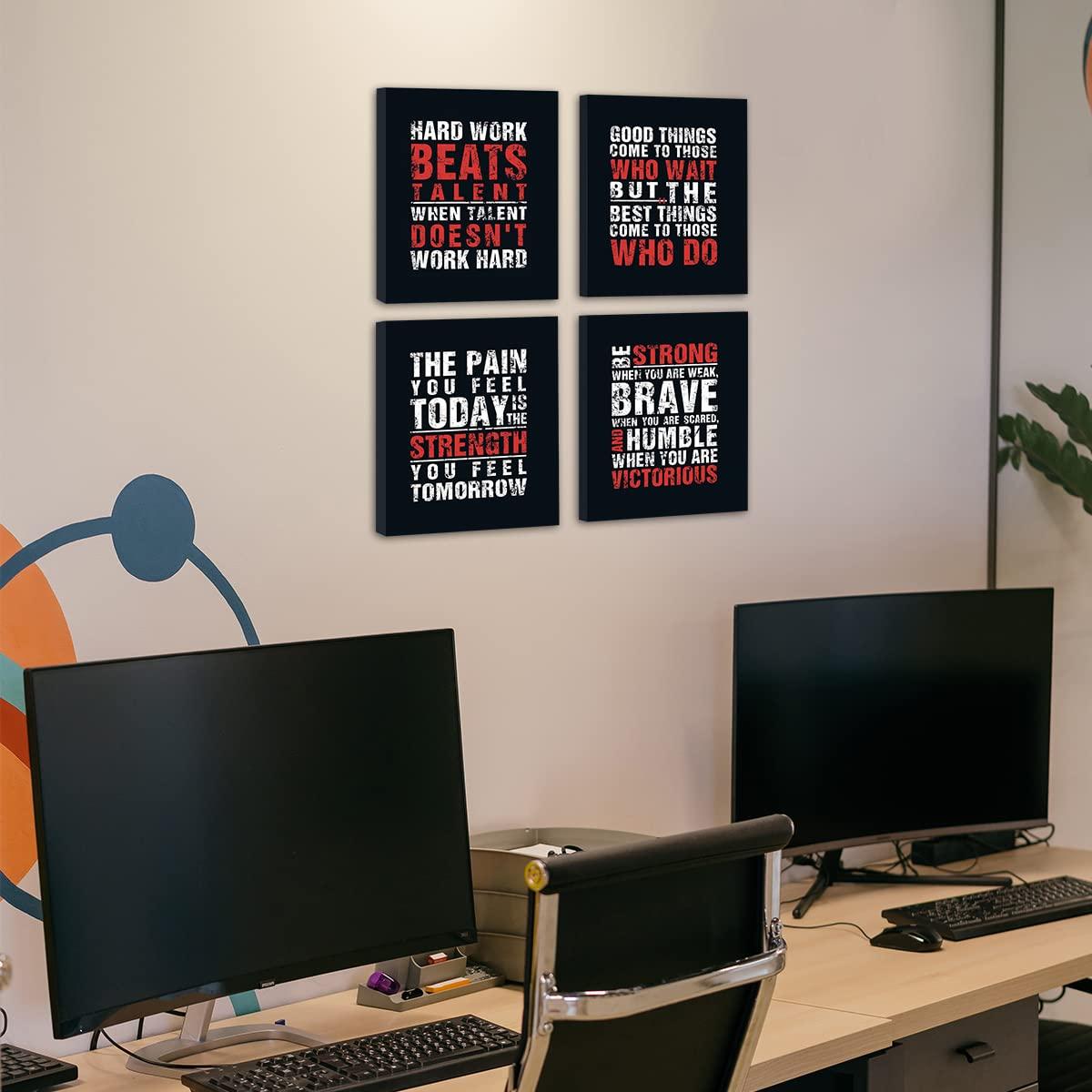 HPNIUB Inspirational Quotes Art Prints, Set of 4 (8”X10”), Chalkboard Motivational GYM Wall Art Poster, Hard Work Painting Be Strong Be Brave Wall Art for Classroom Kids Teens Bedroom Office, No Frame