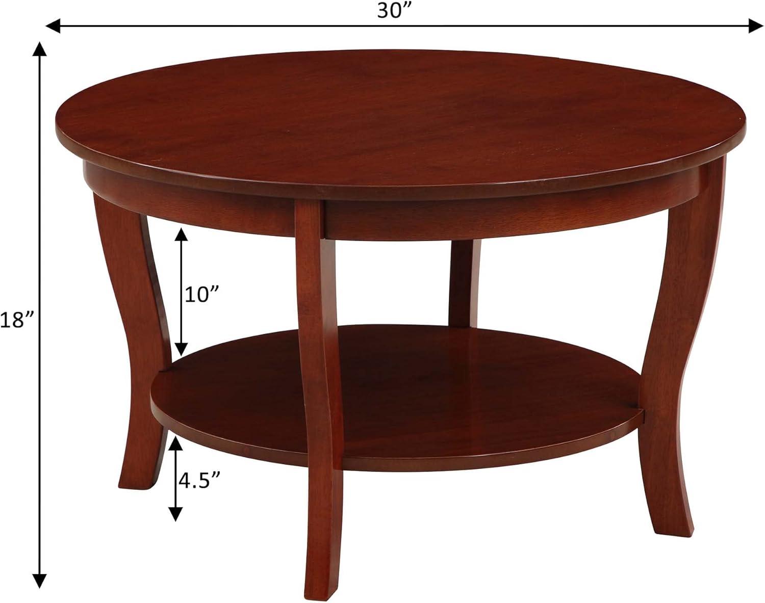 Convenience Concepts American Heritage Round Coffee Table with Shelf, Mahogany