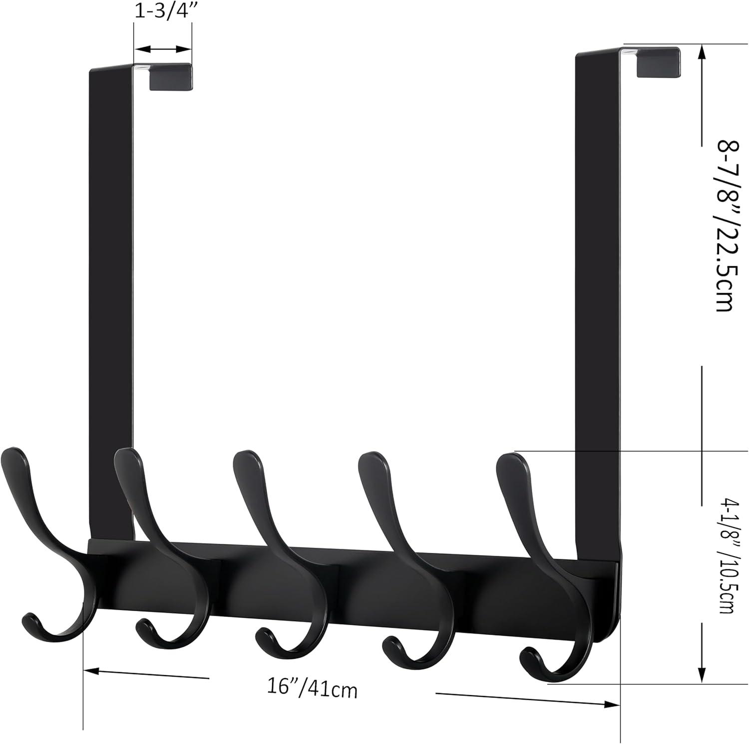 WEBI Over The Door Hook,Door Hanger Hook Rack with 5 Tri Hooks for Hanging Coats,Over Door Towel Rack Door Coat Towel Hanger Door Coat Rack for Bathroom,Behind Back of Door,Black