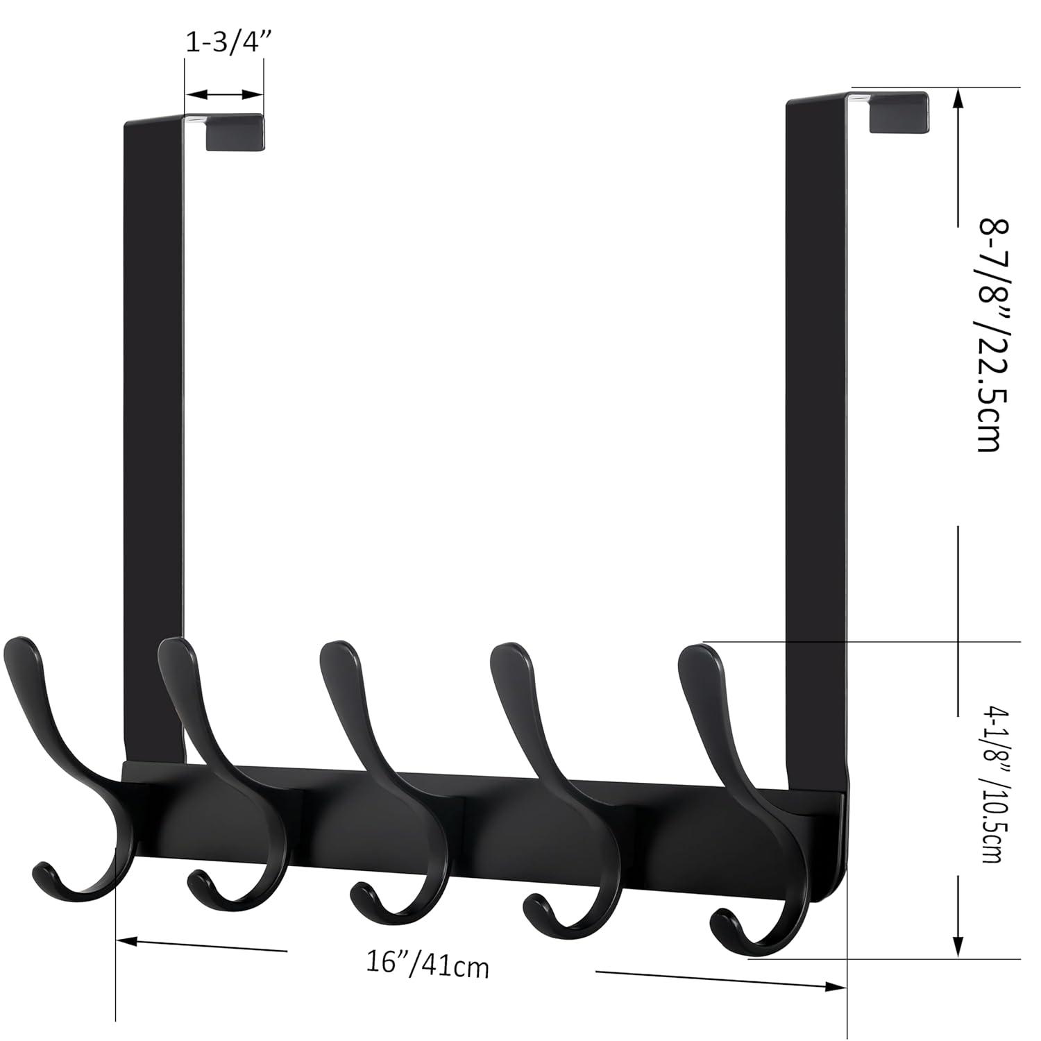 WEBI Over The Door Hook,Door Hanger Hook Rack with 5 Tri Hooks for Hanging Coats,Over Door Towel Rack Door Coat Towel Hanger Door Coat Rack for Bathroom,Behind Back of Door,Black