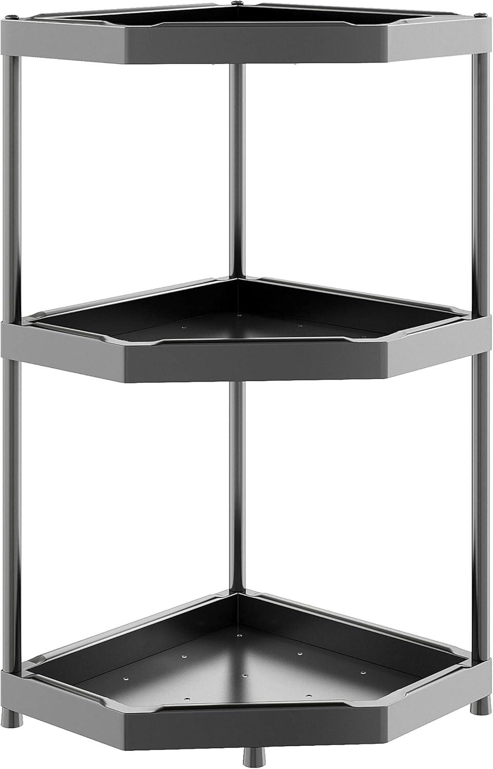 Black 3-Tier Corner Bookshelf with Carbon Steel and ABS