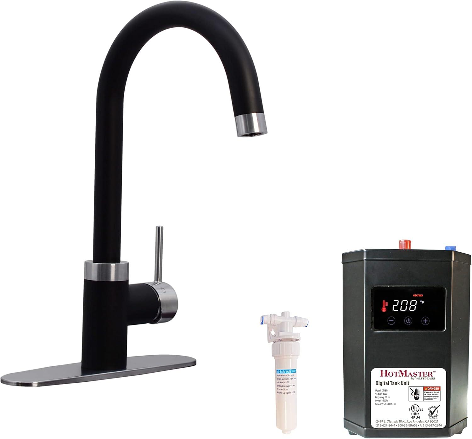 Matte Black and Stainless Steel 3-in-1 Kitchen Faucet with Instant Hot Water Tank