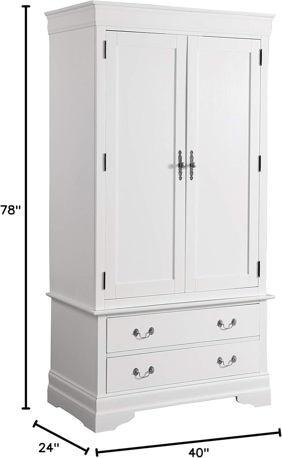 Glory Furniture Louis Phillipe 2 Drawer Armoire in White