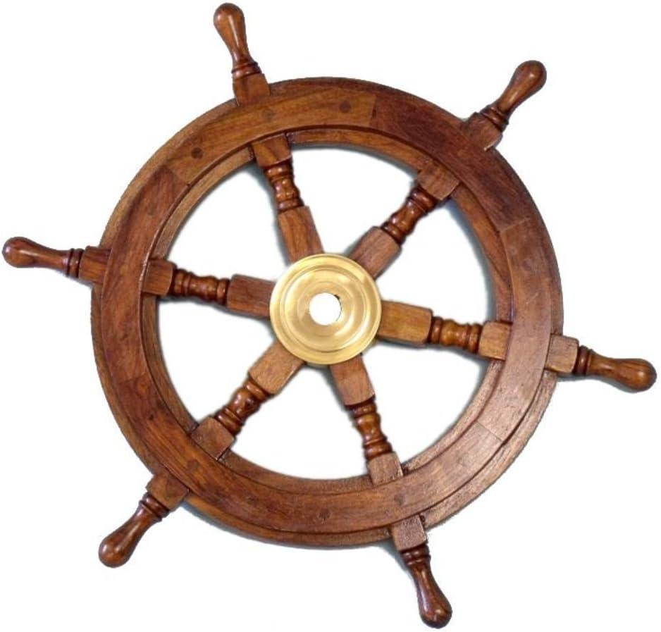 Deluxe 12'' Brown Wood and Brass Nautical Ship Wheel