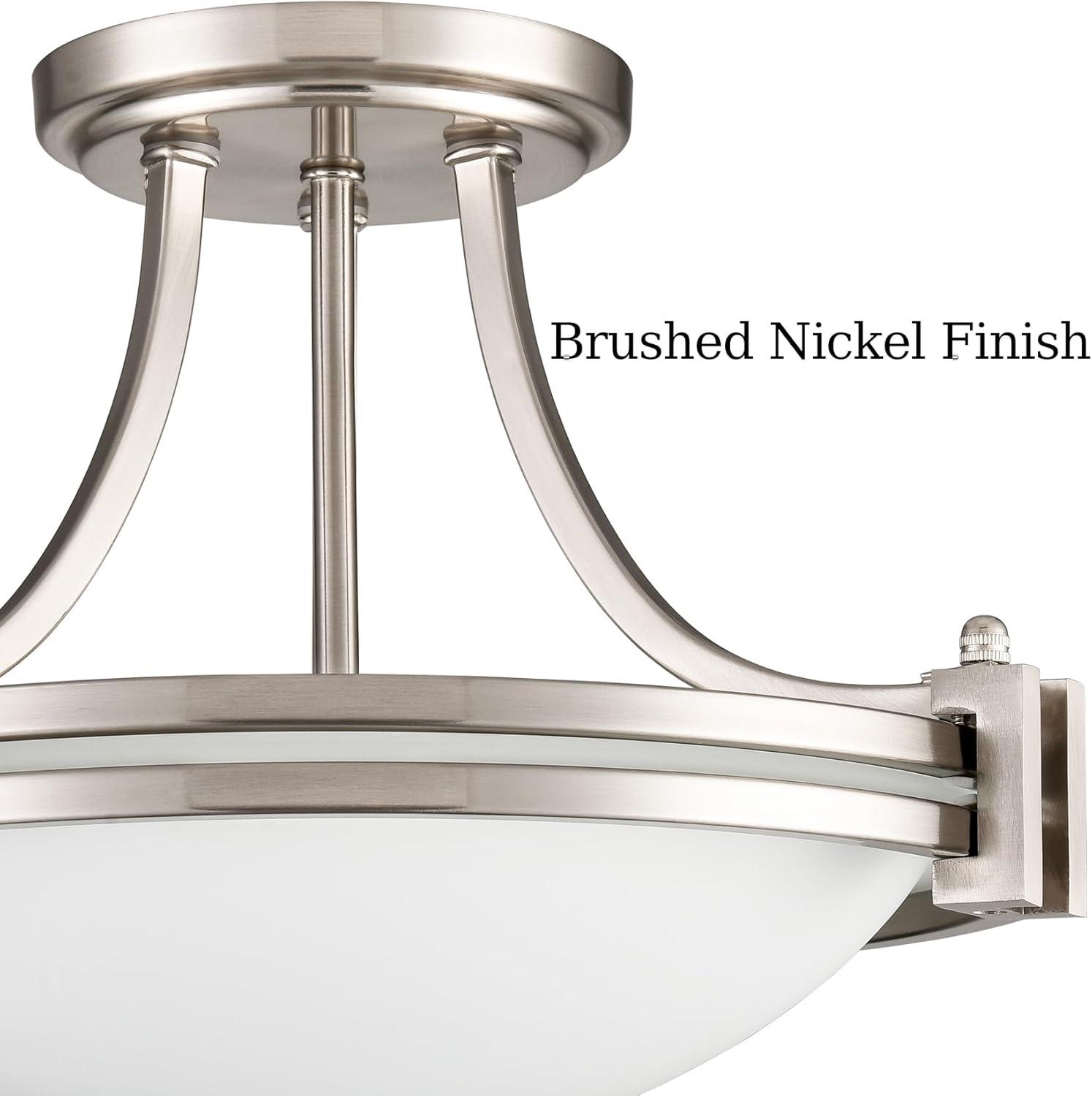 Brushed Nickel Semi Flush Mount Light 2-Light Milk Glass Ceiling Light Round Shape